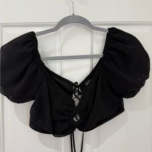 Elegant Black Puff Sleeve Crop Top